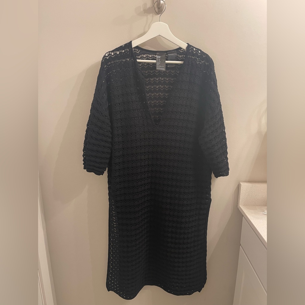 H&M Long Black Knit Caftan, Swimsuit Coverup Xs-S